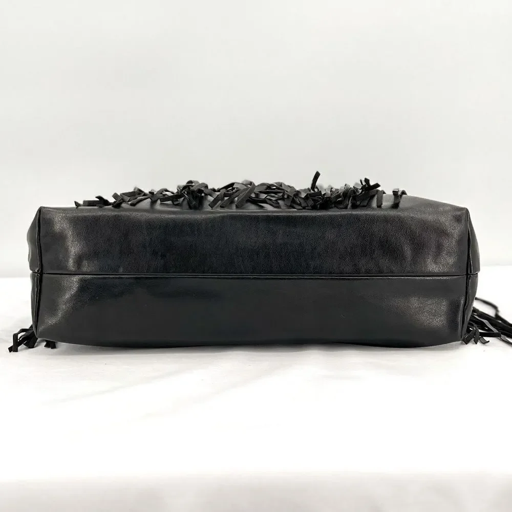 Victorias Secret Boho Fringe Limited Edition Black Faux Leather Large Tote Bag